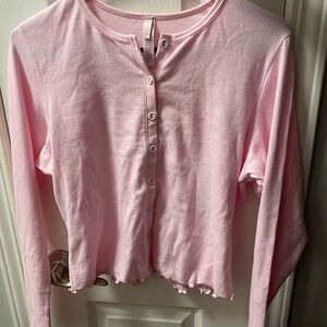 Skims logo pointelle pink cardigan
